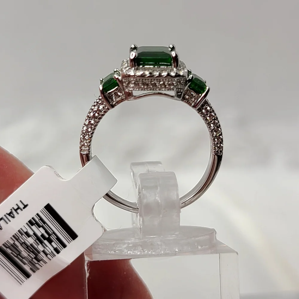 Emerald cut Chrome Diopside Ring